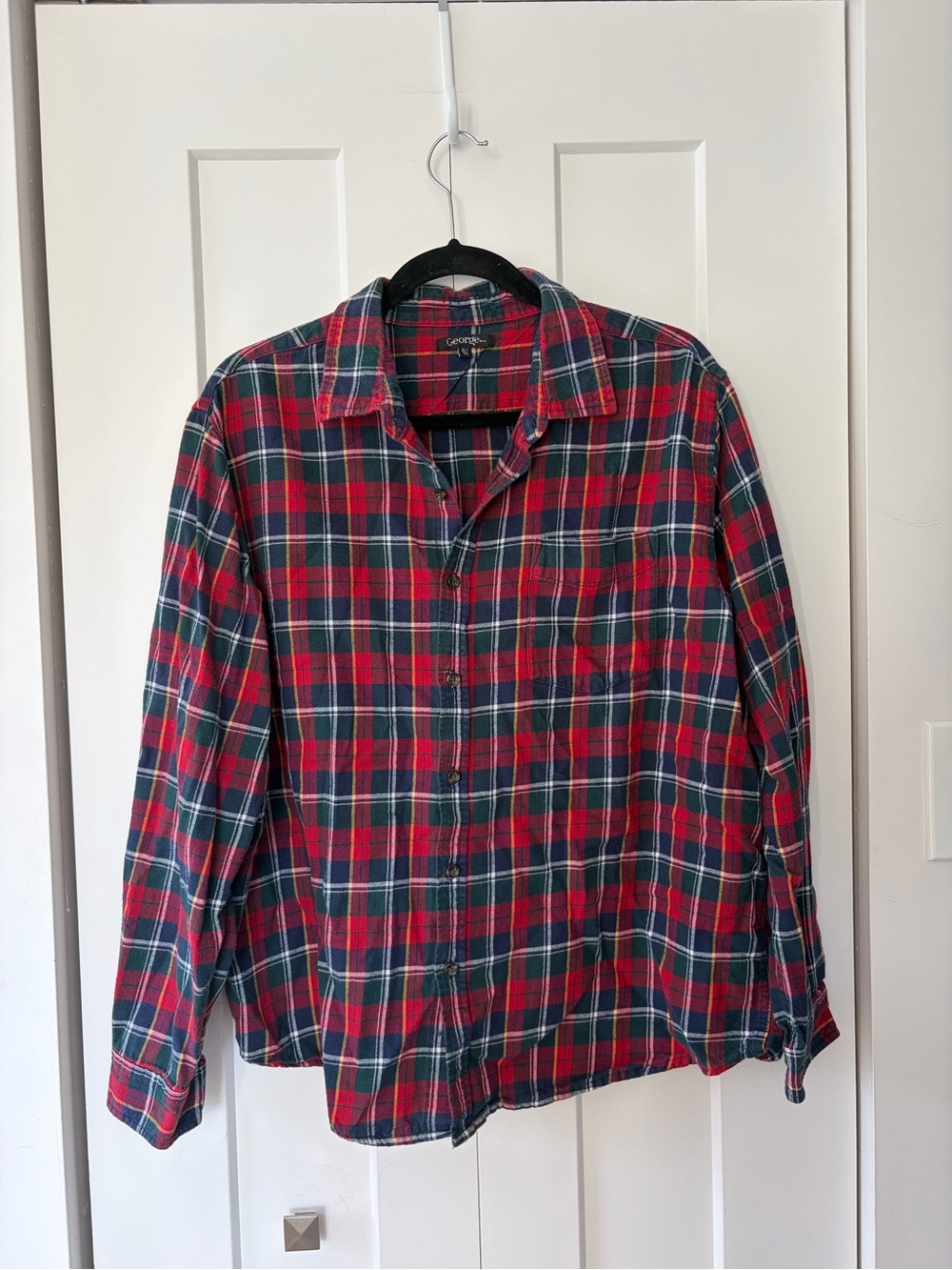 George Red and Green Plaid Button-Down Shirt